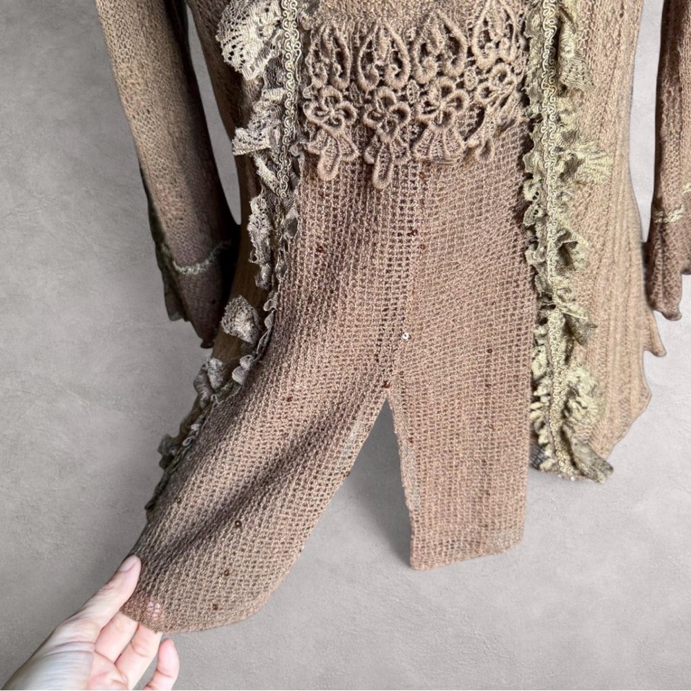 Pretty Angel Brown and Tan Lace Embellished‎ Blouse - Picture 4 of 9